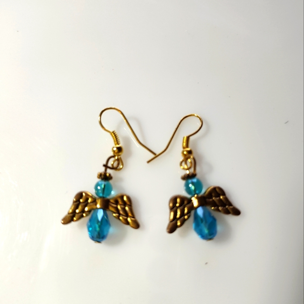 Handmade Turquoise Crystal Angel Earrings